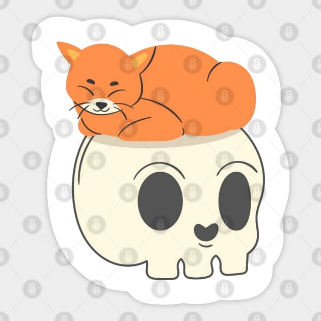 Cute Cat and Skull Sticker by The_Fuzzy_Kitten